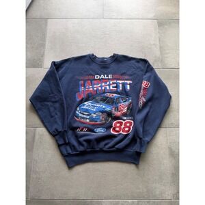 Vintage Y2K Dale Jarrett NASCAR Sweatshirt Navy Blue Ford Taurus Mens Large USA